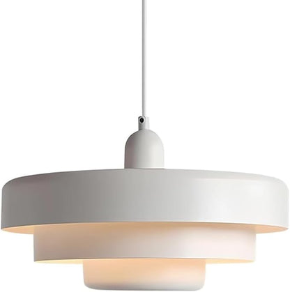 White 3-Tier Pendant Light Fixture, 13.8" Large Mid Century Modern Adjustable Hanging Ceiling Lamp, E26 Base Retro Farmhouse Pendant Lighting for Kitchen Island Dining Room Living Room Bedroom