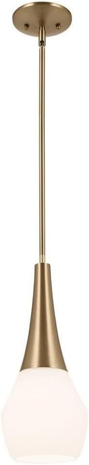 Kichler Deela Single Pendant Light Fixture for Kitchen Island with Satin Etched Cased Opal Glass in Champagne Bronze, Modern Hanging Lamp (7" x 17"), 52529CPZ