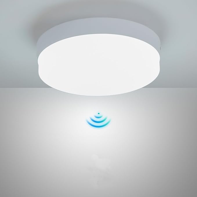 DLLT 24W Motion Sensor LED Ceiling Light, 8.7 Inch Wired Motion Activated Ceiling Light, 5000K Indoor Motion Flush Mount Light Fixture for Porch Walk-in Closet Hallway Pantry Stair, Non-Dimmable