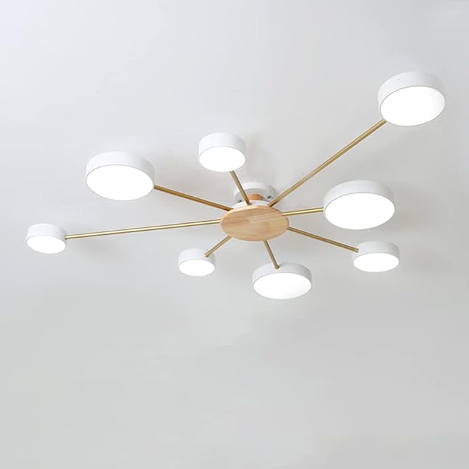LED Ceiling Light Fixture,48 Inch 8-Lights Modern Ceiling Lights Flush Mount Wooden 64W Dimmable Chandelier for Living Room Bedroom Kitchen,3000K/4000K/6000K Temperatures Selectable White