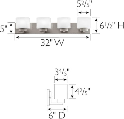 Design House 578013 Dove Creek Vanity Light Dimmable with Frosted Glass for Above Bathroom Mirror, Satin Nickel, 4-Light