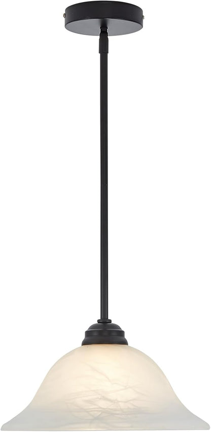 Modern Alabaster Glass Pendant Light Adjustable Rod Pendant Lighting Fixture for Kitchen Sink Bar Dining Room, 12“D (Black)