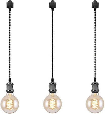 Kiven 3-Light H System Track Mini Pendant, Pearl Black Finish Lamp Holder Fitting, Rose Pendant Braided Fabric Flex Cord Length 31.5 in,TB0123-80CM