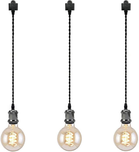 Kiven 3-Light H System Track Mini Pendant, Pearl Black Finish Lamp Holder Fitting, Rose Pendant Braided Fabric Flex Cord Length 31.5 in,TB0123-80CM