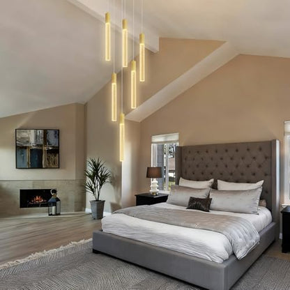 Luxury 6 Light Modern Crystal Pendant Light - 71" High Ceiling Gold LED Dimmable Pendant Light for Bedside Island Kitchen Living Room