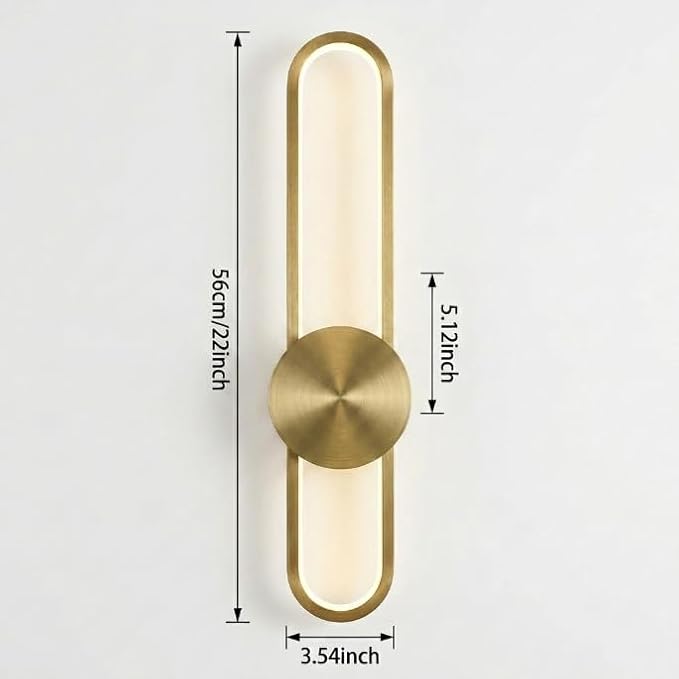 Modern Wall Sconce Dimmable 3000K/4000K/6000K LED Wall Light Fixture, Hardwired Wall Lamp for Living Room, Dining Room, Bedroom, Hallway, Lobby, Entryway (Brushed Gold, 22inch/H56cm)