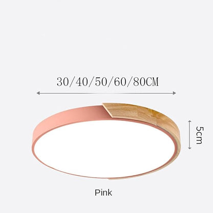 LED Modern Wood Recessed Ceiling Lights, 24 Inch - 3000K-6000K Dimmable, Pink Flush Mount for Living Room, Bedroom
