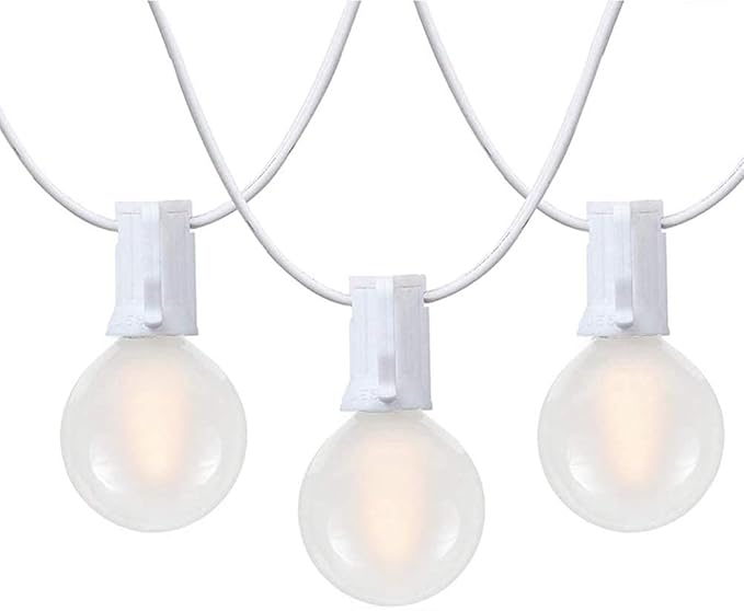25Ft G40 LED Frosted White String Lights Outdoor with 27 Shatterproof Globe Bulbs Patio Lights White Wire, Waterproof Hanging Bistro Lights for Wedding Party Backyard Garden Porch Christmas Decor