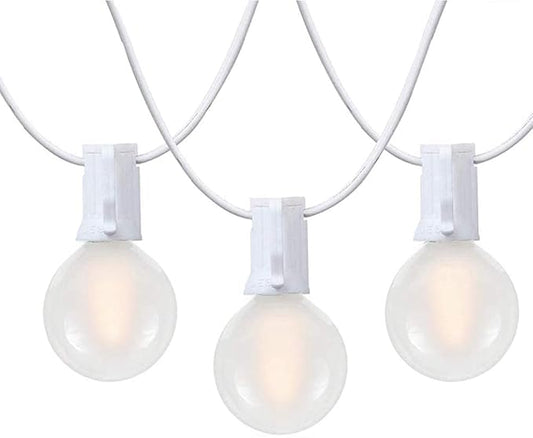 25Ft G40 LED Frosted White String Lights Outdoor with 27 Shatterproof Globe Bulbs Patio Lights White Wire, Waterproof Hanging Bistro Lights for Wedding Party Backyard Garden Porch Christmas Decor