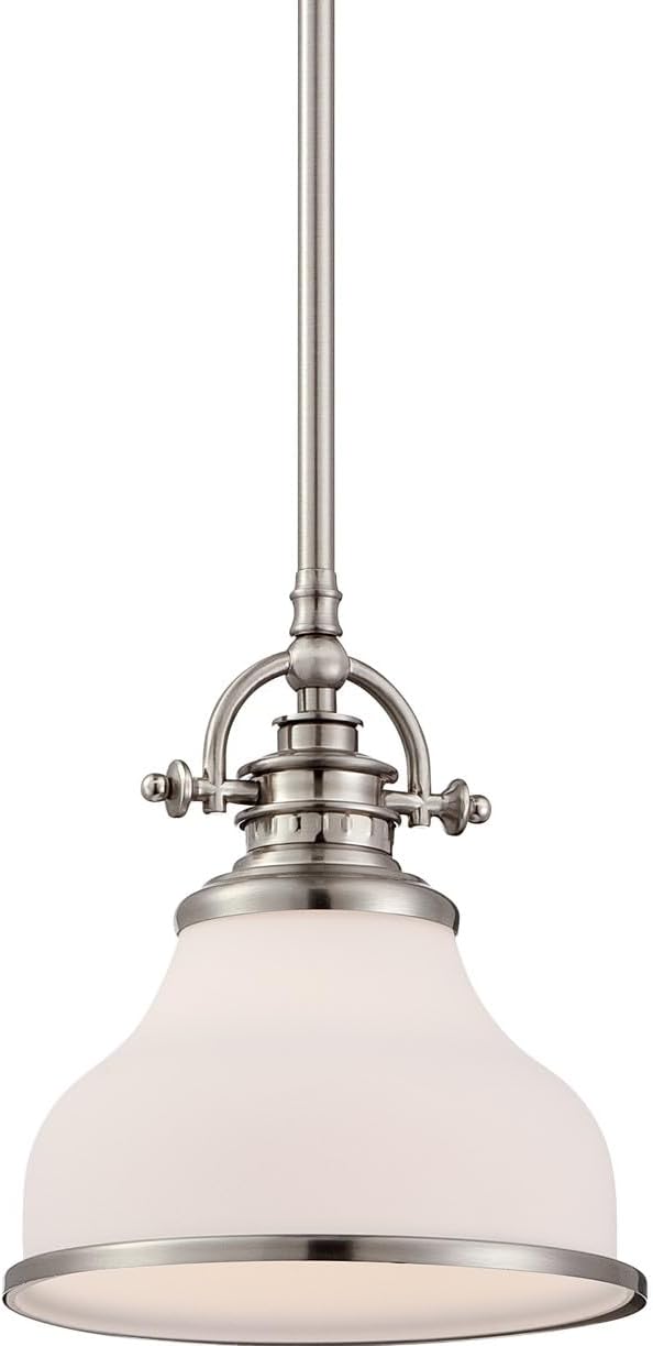 Quoizel Grant 8" Mini Pendant Light, Brushed Nickel with Opal Etched Glass, 13"–48" Adjustable Height for Kitchen Island or Bar