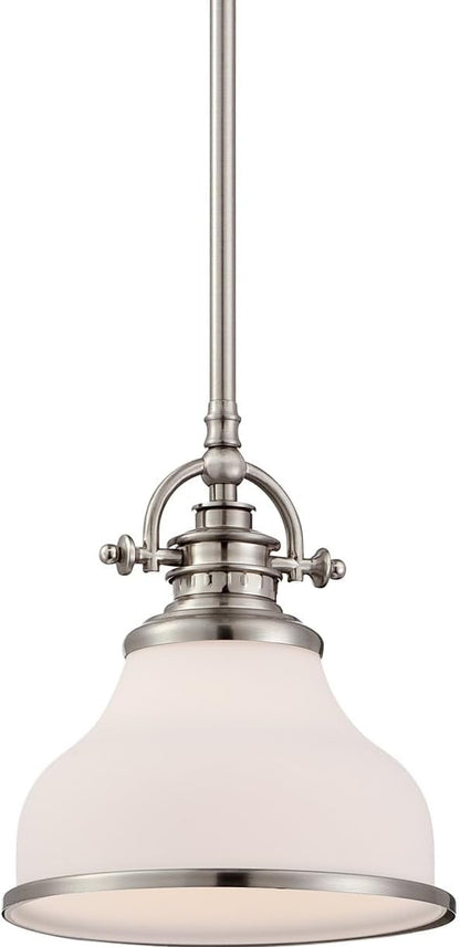 Quoizel Grant 8" Mini Pendant Light, Brushed Nickel with Opal Etched Glass, 13"–48" Adjustable Height for Kitchen Island or Bar