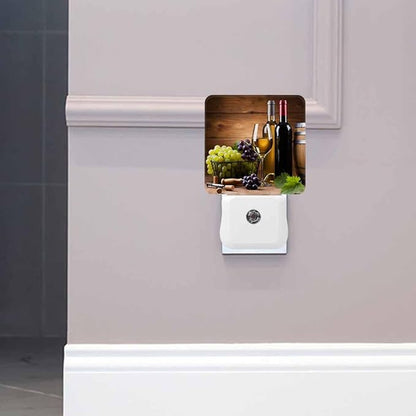 Wine Night Light A Stemmed Glass with Grapes on A Wooden Background Plug into Wall with Dusk to Dawn Light Sensors 0.5W Warm Nightlights for Bedroom Bathroom Hallway