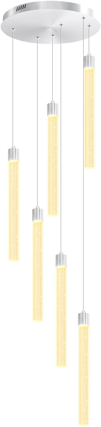 Silver 6-Light Modern Crystal Spiral Chandelier for Staircase High Ceiling Chandeliers Bubble Crystal Chandelier Lighting Cluster Hanging Light Fixture for Living Room Foyer
