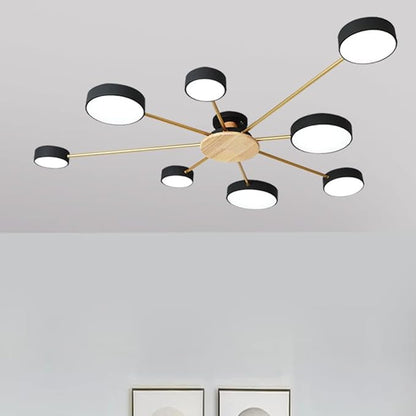 8-Lights LED Ceiling Light Fixture,48 Inch Modern Ceiling Lights Flush Mount Wooden 64W Dimmable Chandelier for Living Room Bedroom Kitchen,3000K/4000K/6000K Black