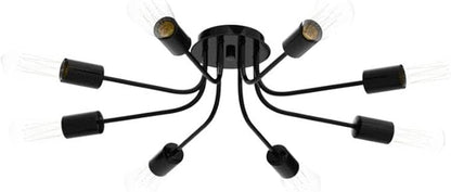 10 Lights Ceiling Light Vintage Metal Semi Flush Mount Light Ceiling Lamp Black Chandelier Lighting Fixture for Living Room Dining Room Kitchen Hallway Cafe