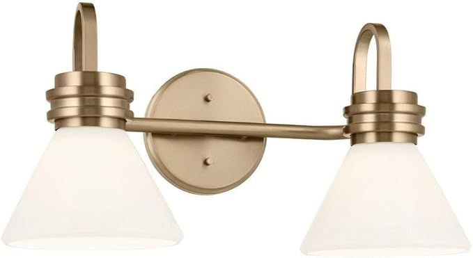 Kichler Farum 2-Light Bathroom Vanity Light Fixture with Opal Glass Shades in Champagne Bronze, Modern Wall Mount Over Mirror for Powder Room (19.25" W x 9.5" H), 55154CPZ