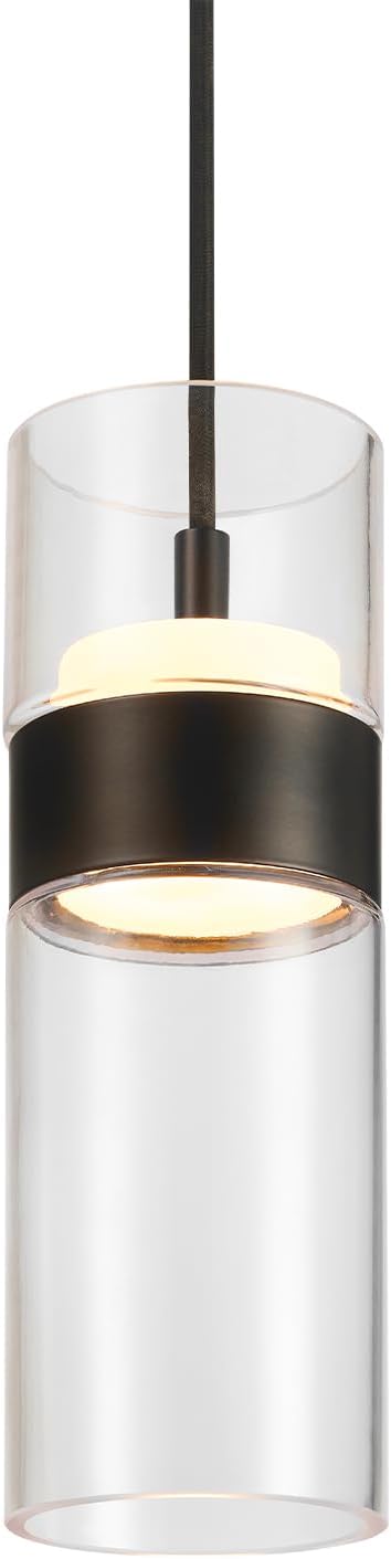 Globe Electric Jessica 9W LED Integrated Up/Down Pendant Lighting, Matte Black, 5ft Black Fabric Cord, Dimmable, 90 CRI, 2700 Kelvin, 550 Lumens