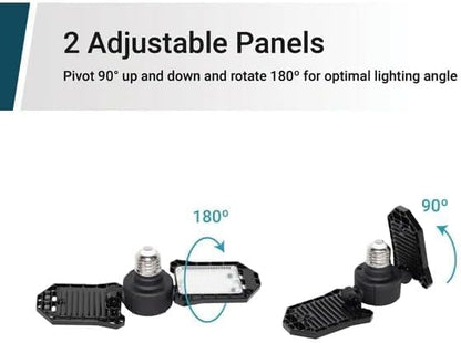 GT-Lite 3000 Lumen LED Garage Light, 300Watt Equivalent, Adjustable 2 Panel Bulb, 150Watt Equivalent, 5000K Daylight, E26, 4 Pack
