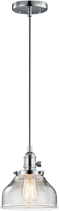 KICHLER Avery 8.5" 1 Light Bell Mini Pendant with Clear Seeded Glass Chrome