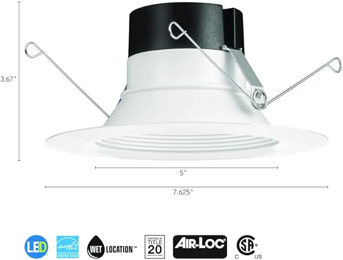 Juno E Series 5"/6" LED Ceiling Light, Baffle Trim Recessed Lighting with 5-in-1 Switchable White Color, 900 Lumens, Wet Rated LED Downlight, Dimmable, White, 6-Pack