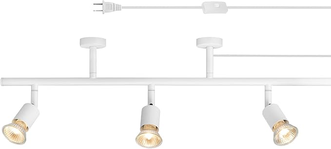 Globe Electric Plug-in Track Lighting, 3-Light Adjustable Track Bar, Matte White 22-Inch Fixture with 15-Foot Cord, Modern Ceiling Light for Apartments & Rentals