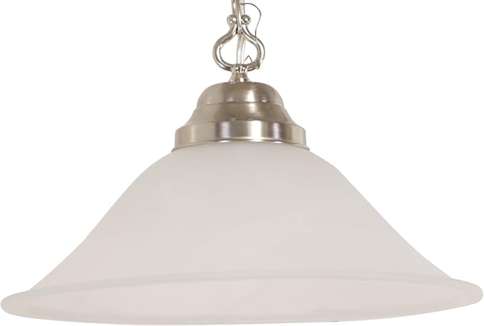 Design House Millbridge 1-Light Pendant Light, Satin Nickel Finish, Alabaster Glass Shade, Dimmable, Hardwired or Plug-in, for Kitchen, Dining Room, Entryway – Design House, 517565