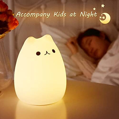 ZKLiLi Remote Cat Night Light, Cute Nursery Lights USB Rechargeable Cat Lamp Nightlight Birthday Christmas Gift with Warm White and 7-Color Breathing Modes for Kids Baby Children (Remote Control)