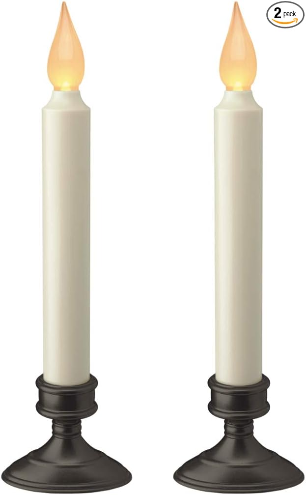 Xodus Innovations FPC1205A-2 Battery Operated LED Window Candle, Dusk to Dawn Light Sensor, Aged Bronze Plastic Base, Amber Flicker Flame, 8-7/8 Inch