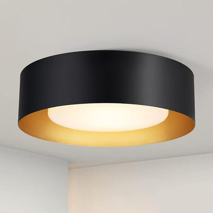 Yiisem Modern Black and Gold Flush Mount Ceiling Lights, Glass Round Ceiling Lighting, Minimalist Drum Close to Ceiling Light Fixtures for Bedroom, Dining Room, Bathroom, Hallways, Living Room