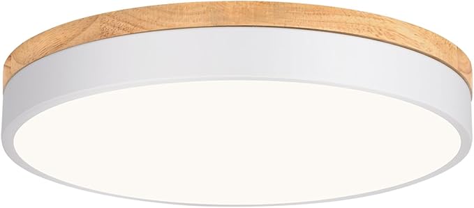 Yiisem Dimmable Wood LED Flush Mount Ceiling Light, 5CCT 2700K-6000K Modern Round Close to Ceiling Lighting Fixtures, Minimalist White Ceiling Lamp for Living Room, Bedroom, Laundry Room