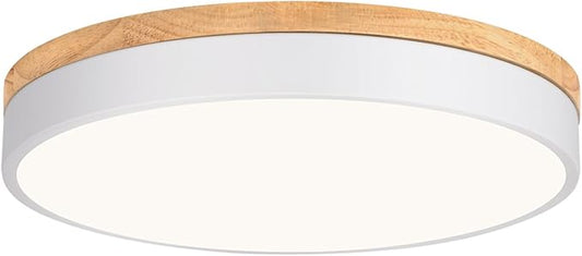 Yiisem Dimmable Wood LED Flush Mount Ceiling Light, 5CCT 2700K-6000K Modern Round Close to Ceiling Lighting Fixtures, Minimalist White Ceiling Lamp for Living Room, Bedroom, Laundry Room