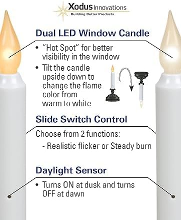 Xodus Innovations FPC1370P-6 Electric LED Plug-in Flameless Window Candle with New Hot Spot Technology and Dusk to Dawn Sensor and Choice of Warm or White Flame Color, Pewter/Silver, Pack of 6