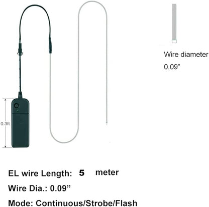 MaxLax EL Wire Yellow 10-Pack, 16.4ft/5m Neon Light Wire with Noise Reduction and Battery Pack…