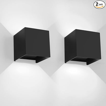 Mille Lucciole 20W 2Pack Outdoor Wall Lights Exterior/Interior,LED Black Outdoor Wall Sconces Light Fixtures Modern,IP65 Waterproof Square Aluminum Wall Lamps, Up and Down Lights 6500K Cold Lights