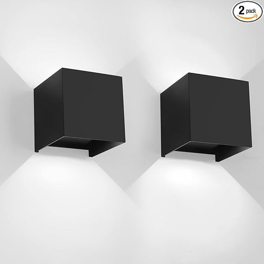 Mille Lucciole 20W 2Pack Outdoor Wall Lights Exterior/Interior,LED Black Outdoor Wall Sconces Light Fixtures Modern,IP65 Waterproof Square Aluminum Wall Lamps, Up and Down Lights 6500K Cold Lights