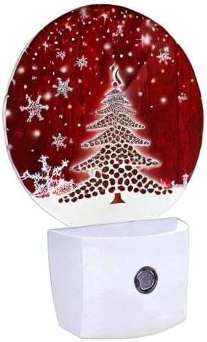 EKOBLA Red Christmas Plug-in Night Light, Snowflake & Christmas Tree Rustic LED Nightlight for Holiday Season Home Decor