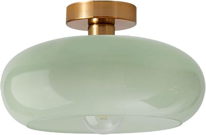 Mid Century Ceiling Light Fixture - Milk Glass Shade, Gold Modern Flush Mount Lamp for Hallway, Dining Room, Kitchen
