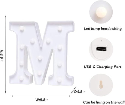 Foaky Rechargeable LED Letter Lights Sign Marquee Light Up Letters Sign for Night Light Wedding/Birthday Party Christmas Lamp Home Bar Decoration (M)