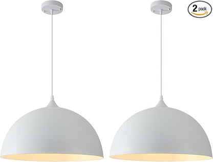 White Pendant Lights Kitchen Island, 16 Inch White Dome Pendant Light, Modern Farmhouse Pendant Light for Kitchen Island, Dining Room, Cafe, Bar, 2 Pack