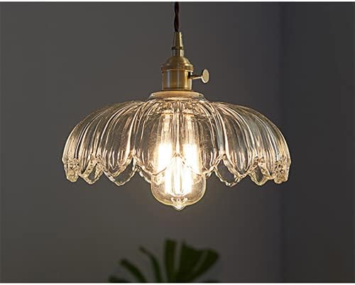 LITFAD Scalloped Glass Flower Ceiling Hanging Light Industrial Single Dining Room Hanging Pendant Light Retro Pendant Lamp for Restaurant Hallway Kitchen Dining Room - 110V-120V Clear