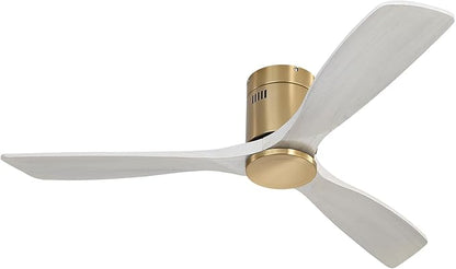 CACI Mall 52 Inch Solid Wood Ceiling Fan without Light, Flush Mount, 3 Blade, Low Profile, Modern, Outdoor/Indoor Ceiling Fans No Light for Bedroom/Farmhouse/Patio