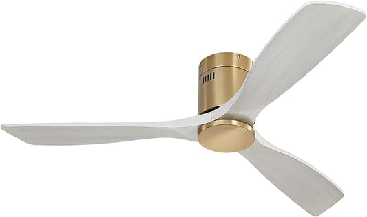 CACI Mall 52 Inch Solid Wood Ceiling Fan without Light, Flush Mount, 3 Blade, Low Profile, Modern, Outdoor/Indoor Ceiling Fans No Light for Bedroom/Farmhouse/Patio
