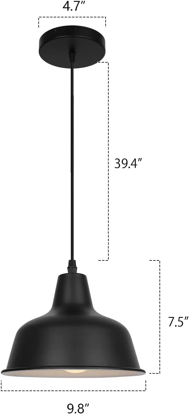 Black Industrial Pendant Lights Vintage Farmhouse Metal Hanging Ceiling Light Fixtures for Barn Kitchen Island Dinning Room Entryway Foyer (3 Pack)