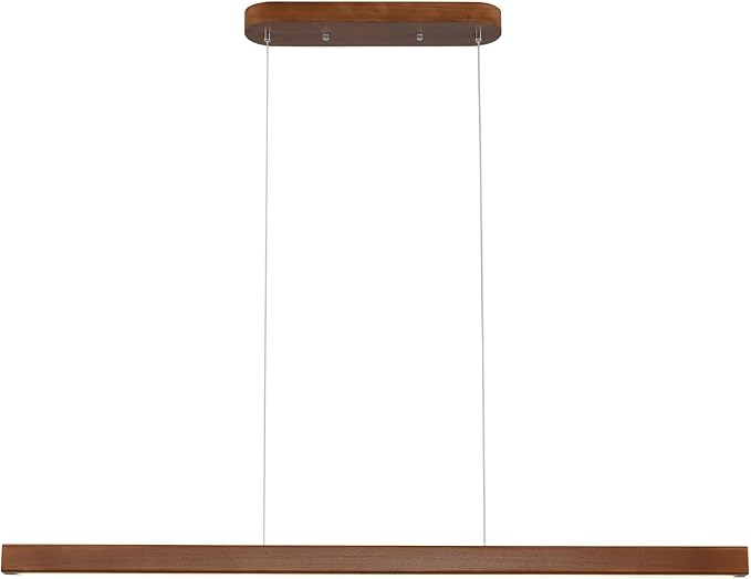 47 Inch Wood Linear Pendant Light Dimmable LED Kitchen Island Lighting with Remote Adjustable Hanging Chandelier for Dining Room Bar Pool Table 30W Modern Farmhouse Fixture Walnut Color