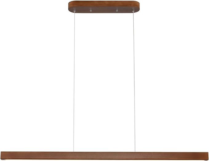 39 Inch Wood Linear Pendant Light Dimmable LED Kitchen Island Lighting with Remote Adjustable Hanging Chandelier for Dining Room Bar Pool Table 24W Modern Farmhouse Fixture Walnut Color