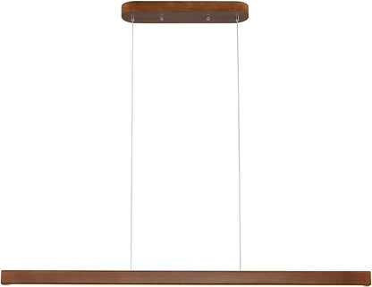 39 Inch Wood Linear Pendant Light Dimmable LED Kitchen Island Lighting with Remote Adjustable Hanging Chandelier for Dining Room Bar Pool Table 24W Modern Farmhouse Fixture Walnut Color
