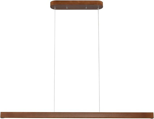 39 Inch Wood Linear Pendant Light Dimmable LED Kitchen Island Lighting with Remote Adjustable Hanging Chandelier for Dining Room Bar Pool Table 24W Modern Farmhouse Fixture Walnut Color