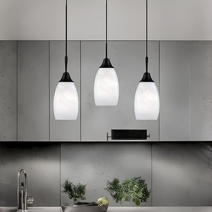Viinew Mini Glass Pendant Light,4.72" Black White Hanging Lights 3-Pack Handblown White Oval Art Glass Hanging Pendant Light for Kitchen Island,Dining Room,Living,Foyer,Hallway, Entry