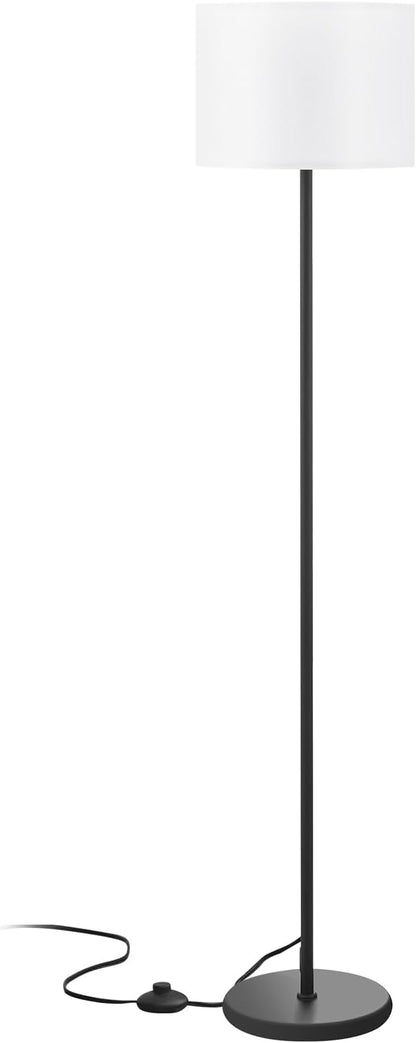 Modern Floor Lamp Simple Design with White Shade, Foot Pedal Switch, 60" Small Tall Lamps for Living Room Bedroom Office Dining Room Kitchen, Black Pole Lamp(Without Bulb)