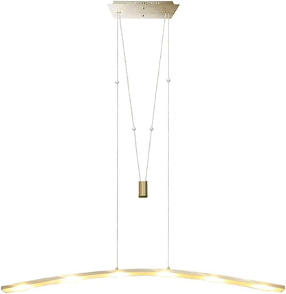 Linear LED Pendant Light Fixture Hanging Chandelier Poor Table Lights Height Adjustable 27W 3000K Warm Lamps for Living Dining Room Kitchen Island Bedroom Bar Restaurant, Brushed Aluminum.